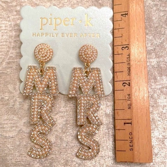 Brand New Piper K MRS Rhinestone Cultured Pearl Drop Earrings Wedding Bride - Picture 7 of 10